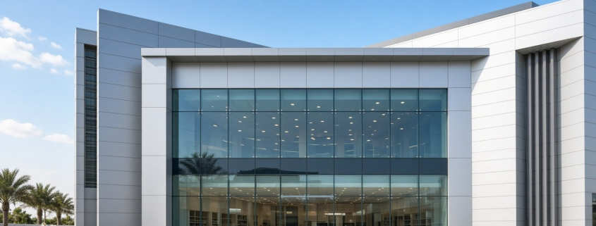 Representative bright daylight facade image for Extra United Electronics showrooms and offices