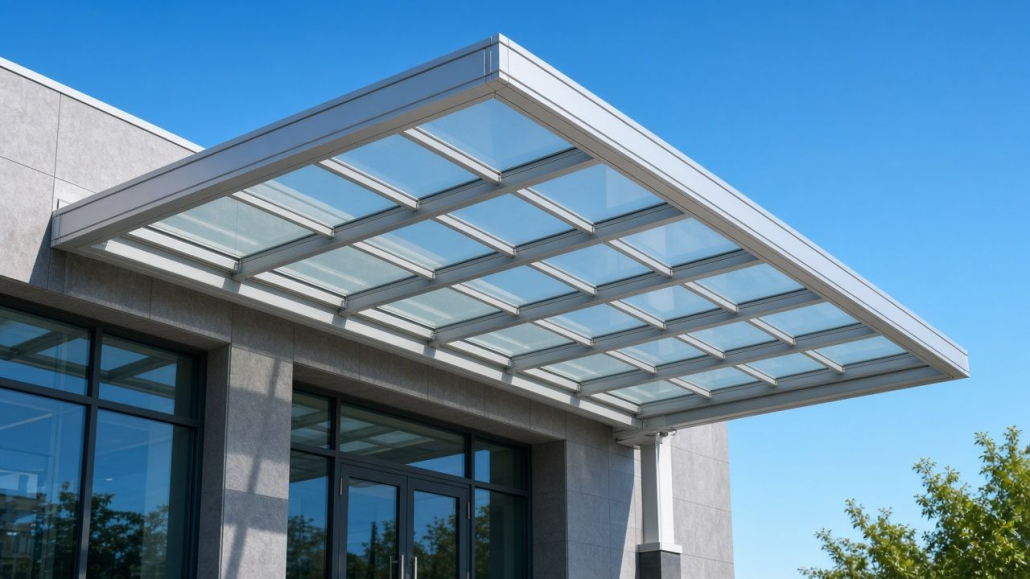 Steel and glass canopy — daylight Steel and glass canopy